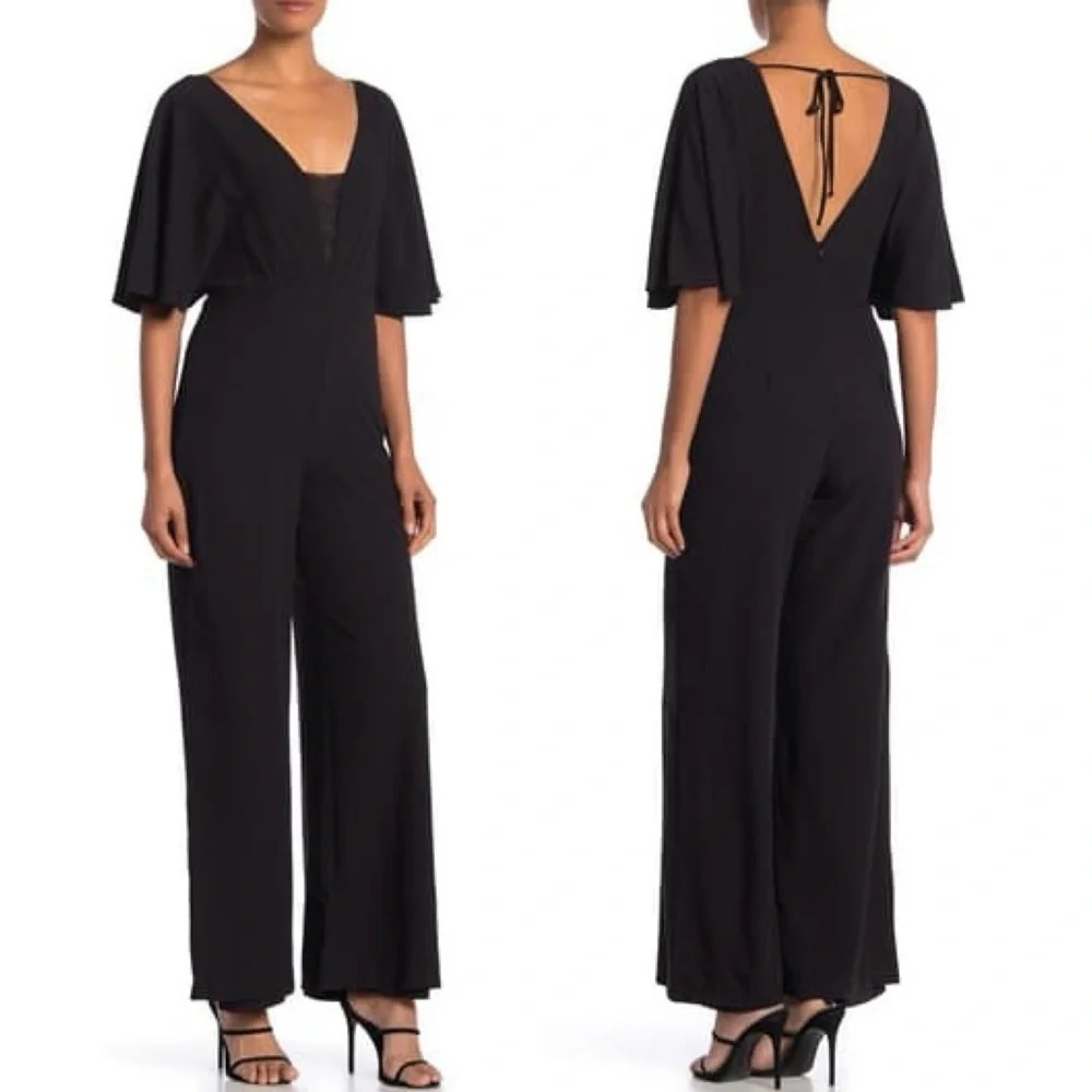 Marina • Black V-Neck Dolman Sleeve Jumpsuit